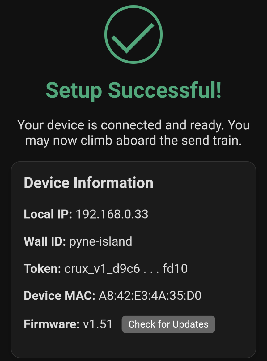 Setup success page